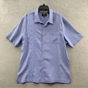 Nat Nast 100% Silk Golfer Shirt Mens XL Blue Embroidered Short Sleeve Button Up